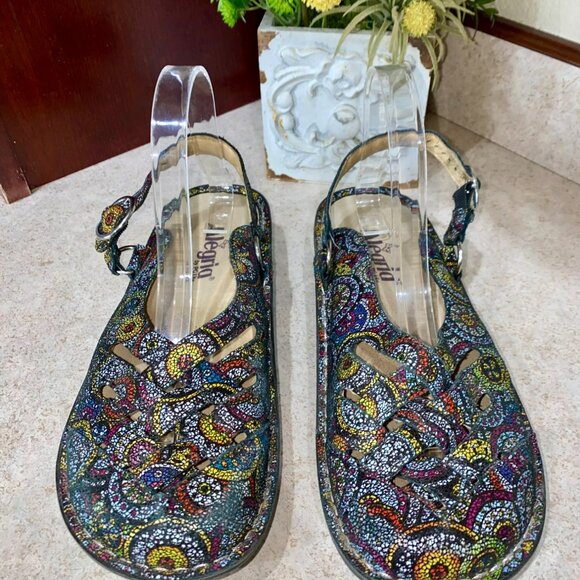 Alegria Freesia Rainbow Mosaic Mules Size 9 Slip On Multi Color Comfort Shoe - Picture 6 of 8